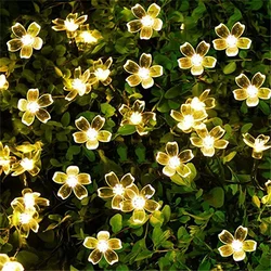 Guirnaldas de luces solares para decoración de jardín, lámpara Solar de flor de melocotón de 5m, 7m, 12m, 22m, 6V