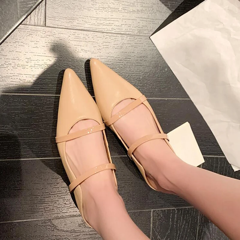 Korean Style Pointed Toe Flats Half Slippers Women 2024 Spring New Belt Strap Mules Shoes Genuine Leather Slides Females Zapatos