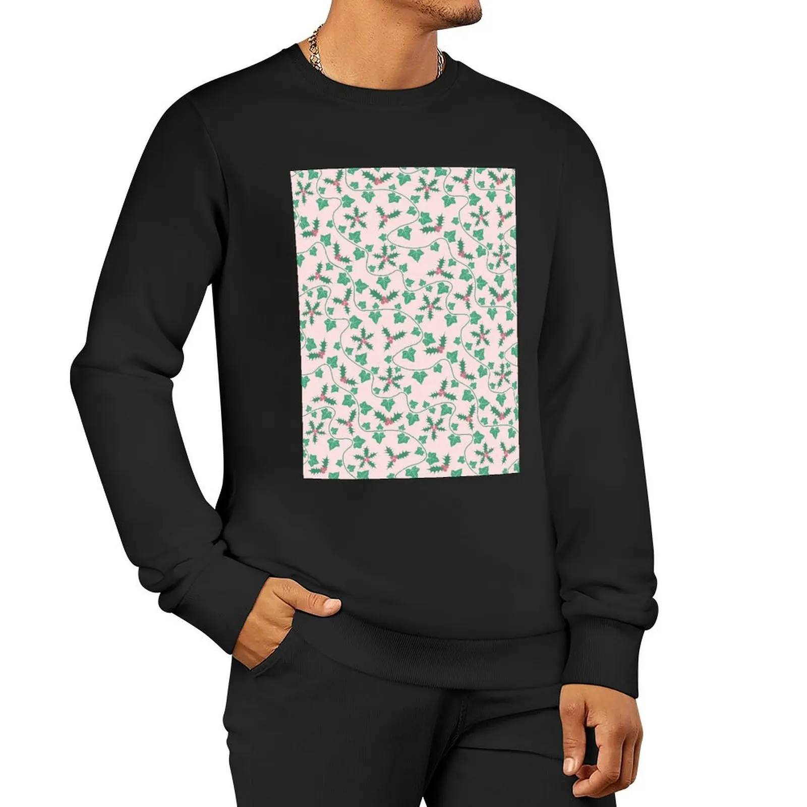 

Holly And Ivy Vines Light Pink Pullover Hoodie japanese style autumn aesthetic clothing sweatshirts