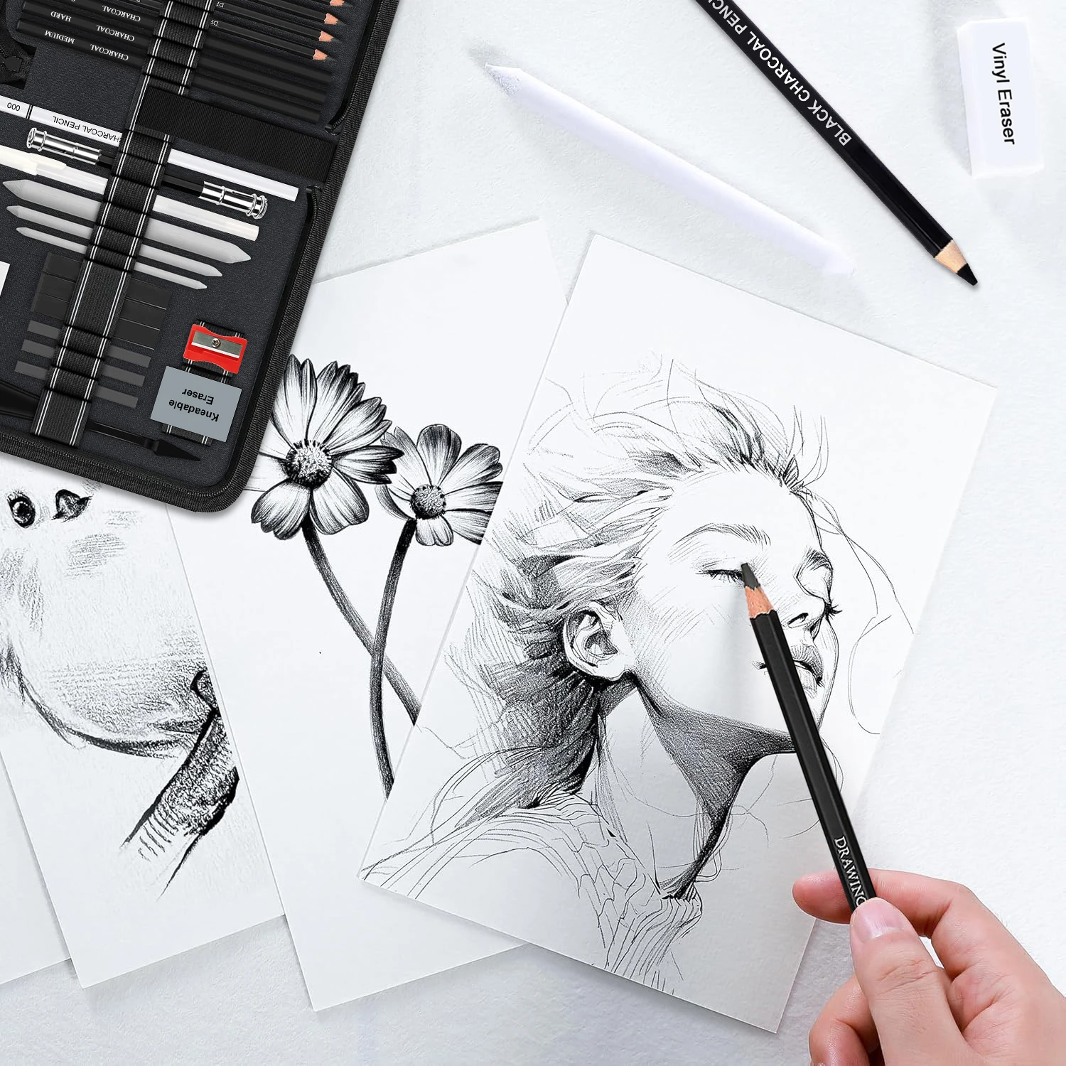Drawing Set 29-69Pcs Sketching Kit Professional Graphite Charcoal Pencils with Blending Tools Erasers for Artists Adults Gift