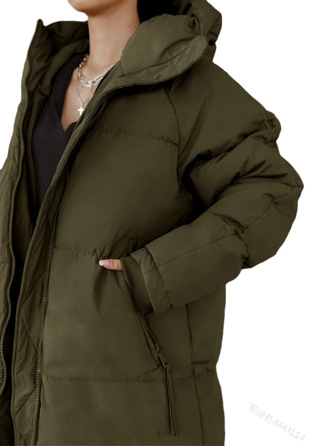 Imagem -05 - Cabolsa de Algodão com Capuz Manga Comprida Feminino Parka com Zíper Monocromático Casual Quente Outono Inverno Moda