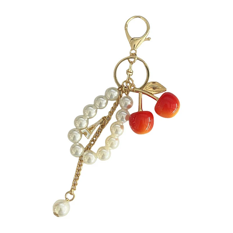 Exquisite High-End Simulated Cherry Pearl Beads Key Chain Bag Pendant Accessory for Mother's Day Holiday Gift