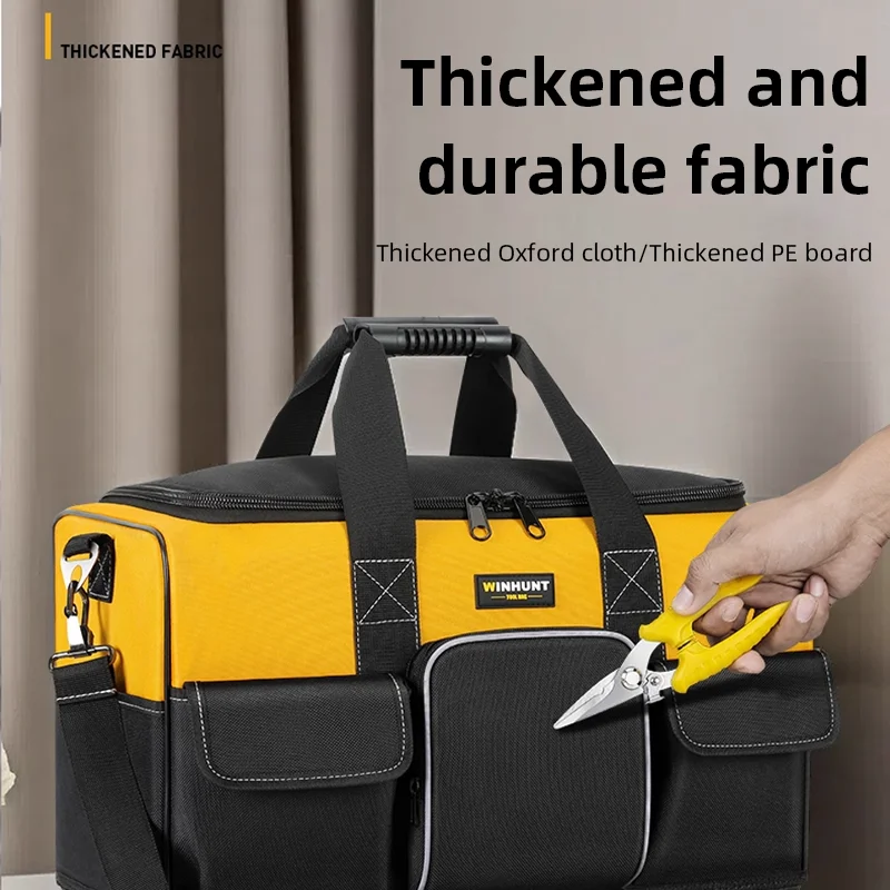 Heavy Duty Tool Bag Waterproof Electrician tool bag with hard bottom Organizer Tool Bag with Shoulder Strap Tool Tote
