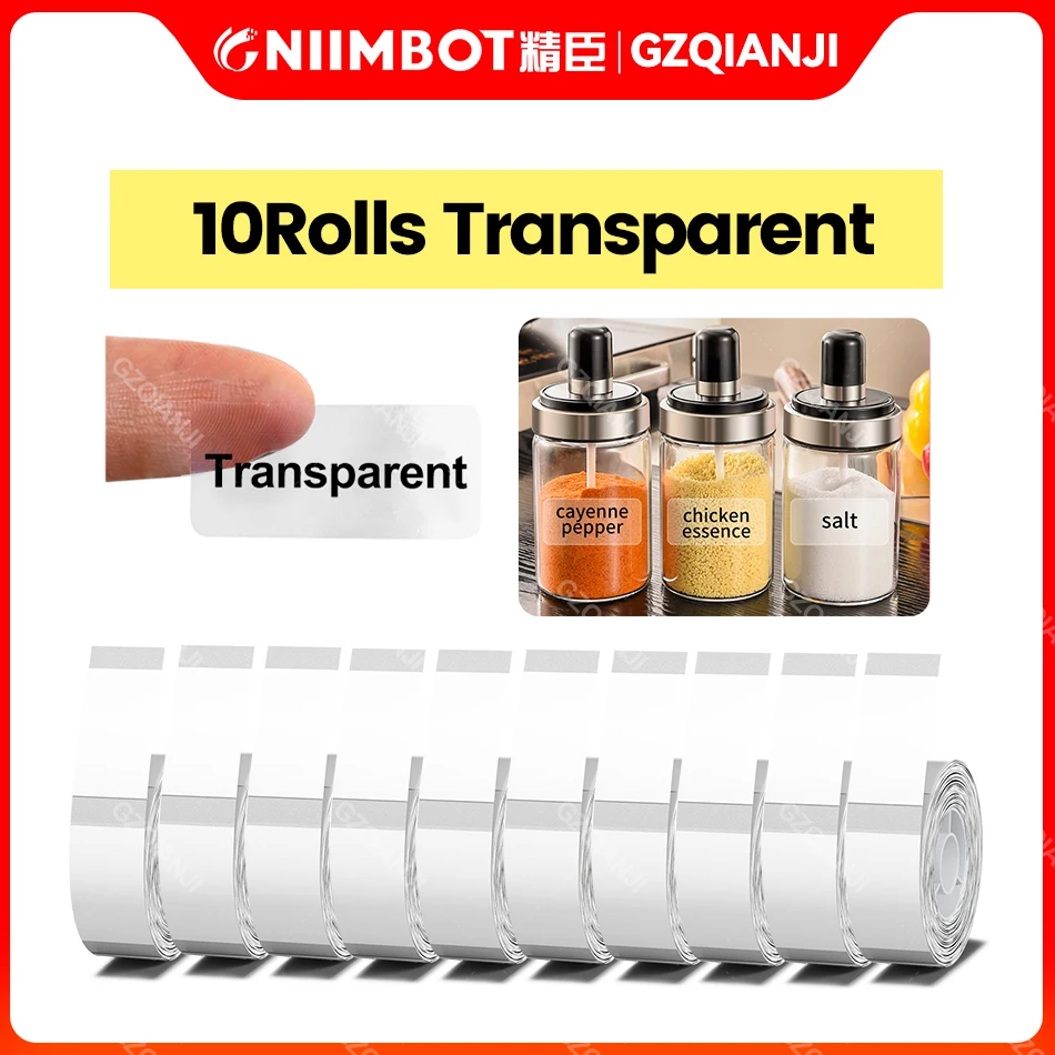 3/5/10 Rolls Transparents Label Thermal Sticker Price Name Tag Paper Roll for Official Niimbot Mini Label Printer D11 D110 D101