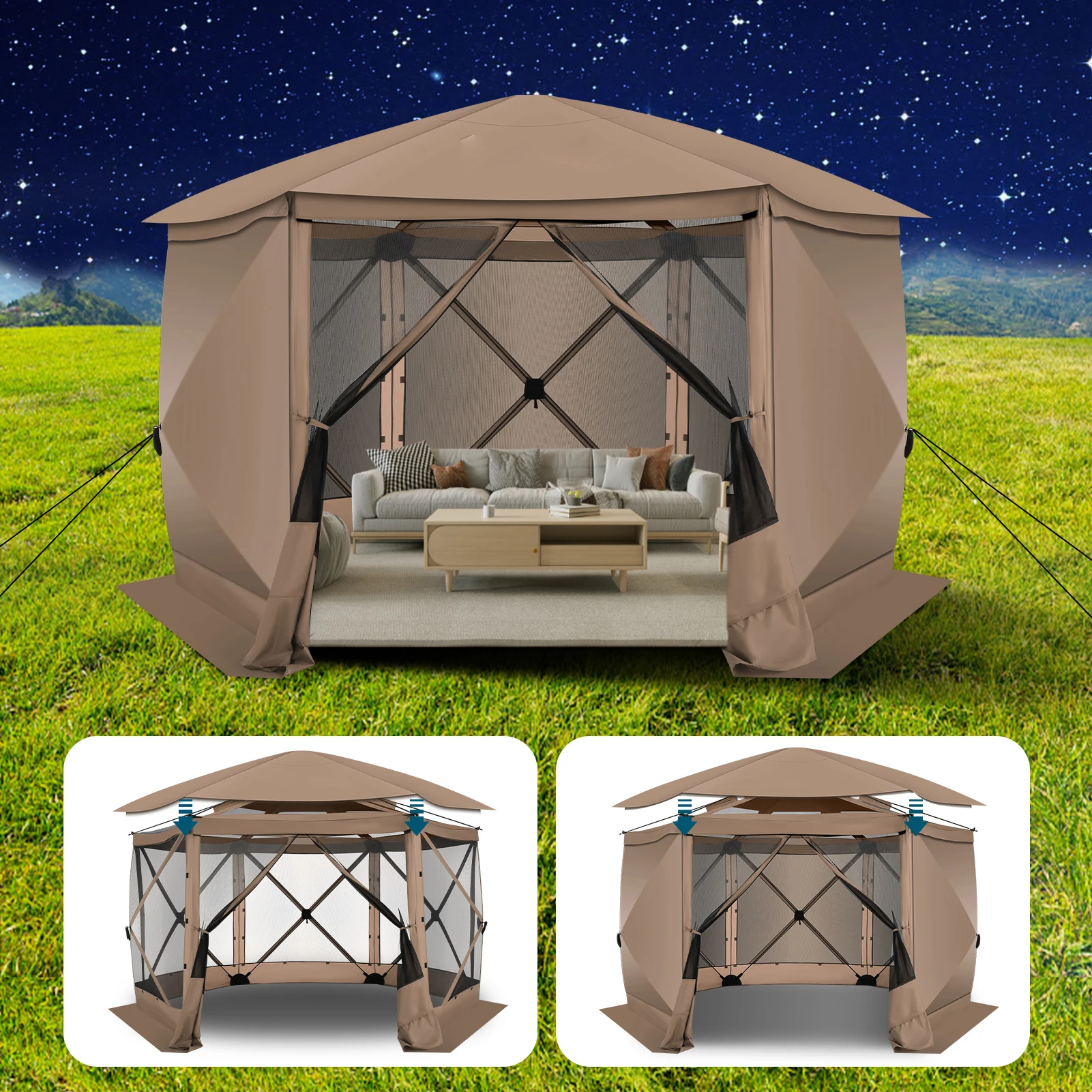 Pop up Gazebo Screen Tent for Camping, 12x12 Camping Gazebo with Removable Roof, Outdoor Screened Gazebo with 5 Sidewalls