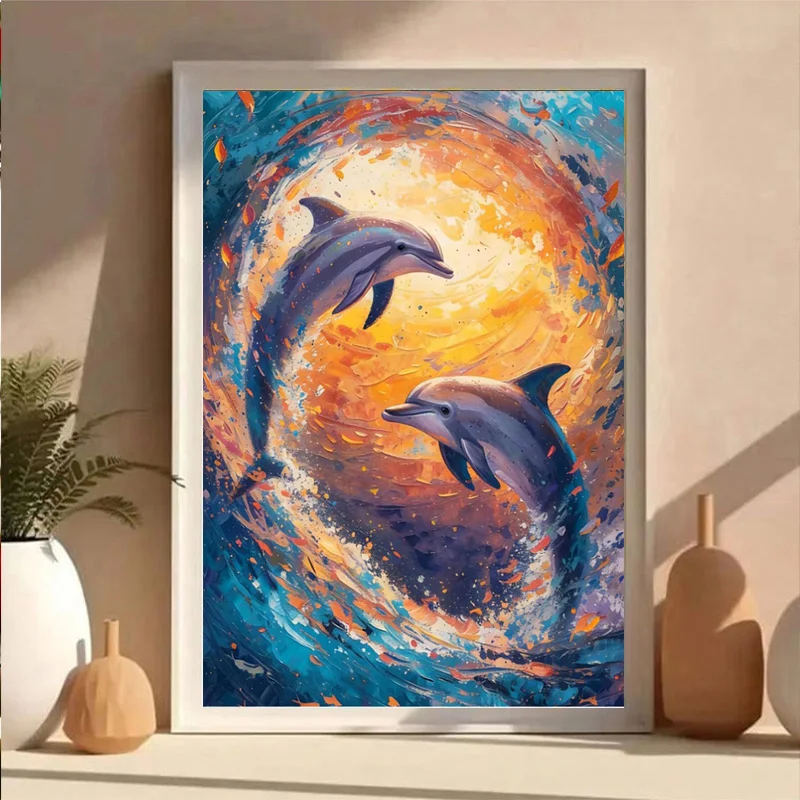 AB Diamond DIY Diamond Painting Set, featuring a leaping dolphin design, is ideal for adults and beginners alike.