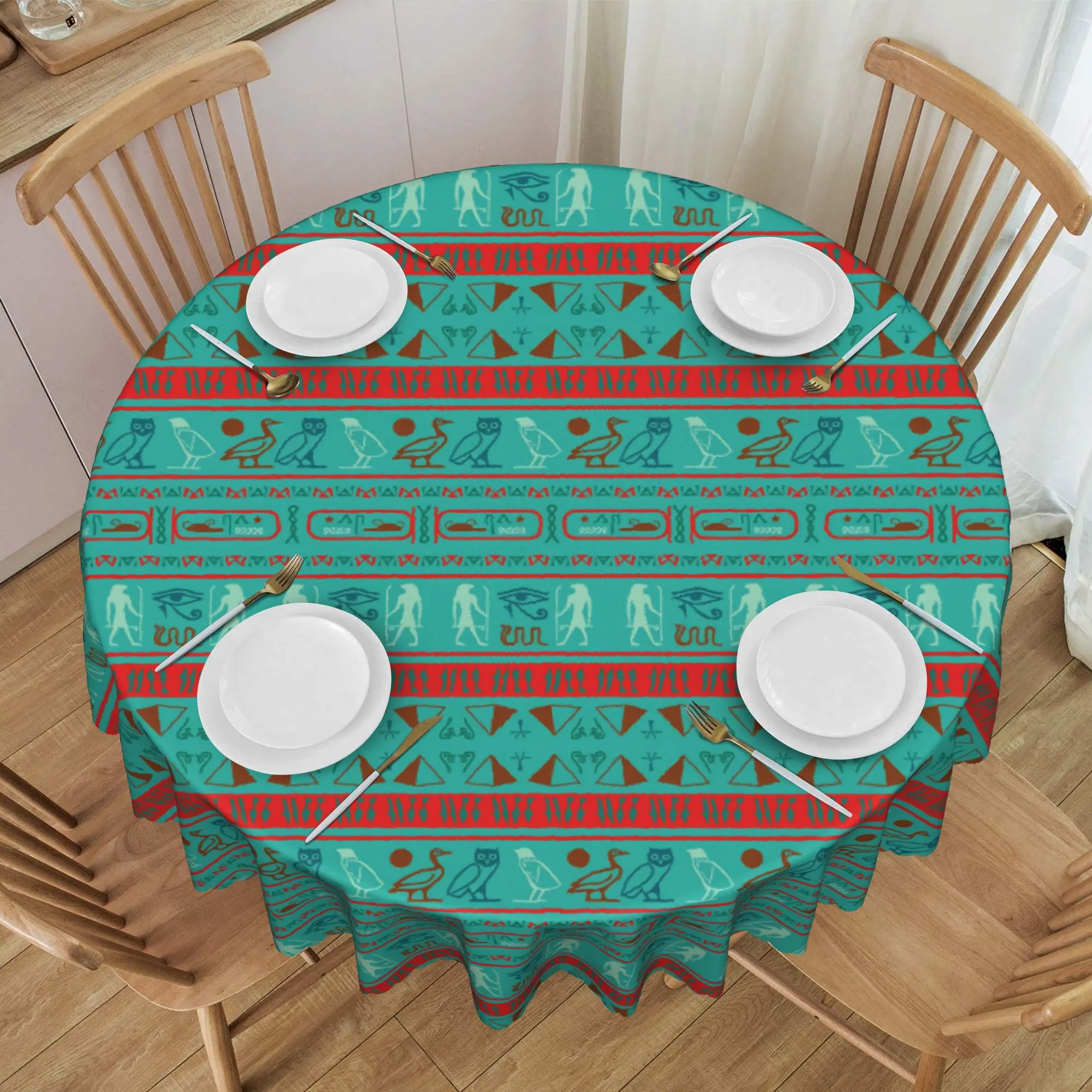 Nappe ronde avec hieroglyphes des pyramides égyptiennes, 70 pouces, nappe de cuisine, nappe de salle à manger, imperméable, avec motif œil d'Horus et Ankh