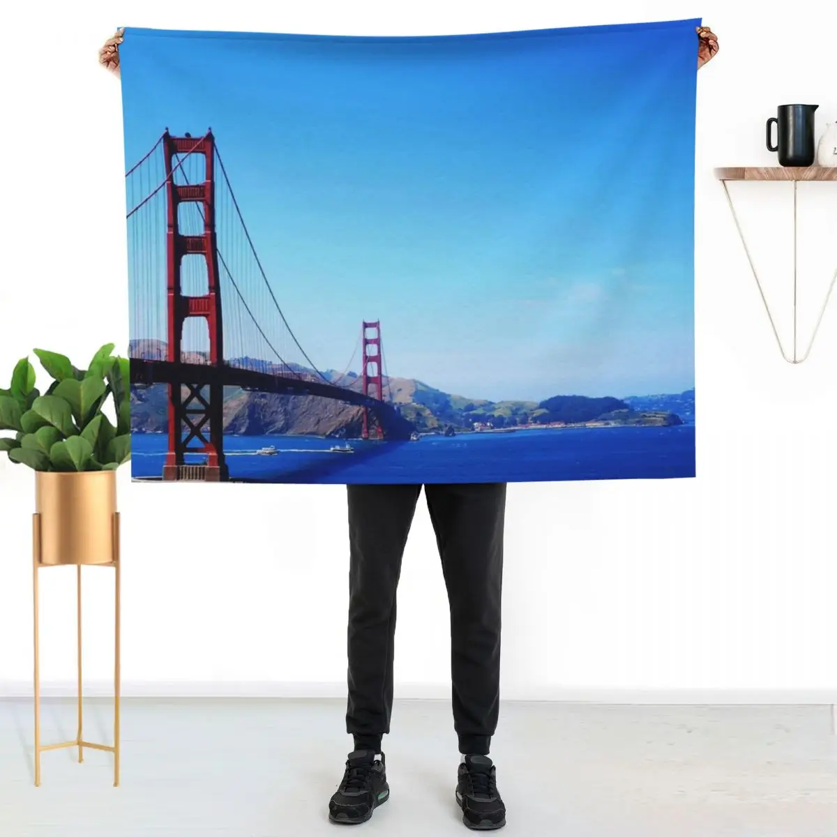 Golden Gate Bridge Blue Sky Day Throw Blanket Durable Warm Blanket for Daily Home Use