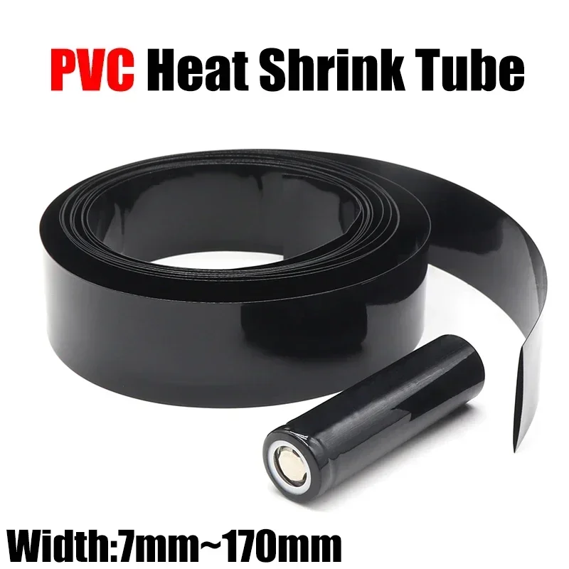 1 Meter Black 18650 Lipo Battery PVC Heat Shrink Tube Pack 7mm ~ 170mm Width Insulated Film Wrap lithium Case Cable Sleeve