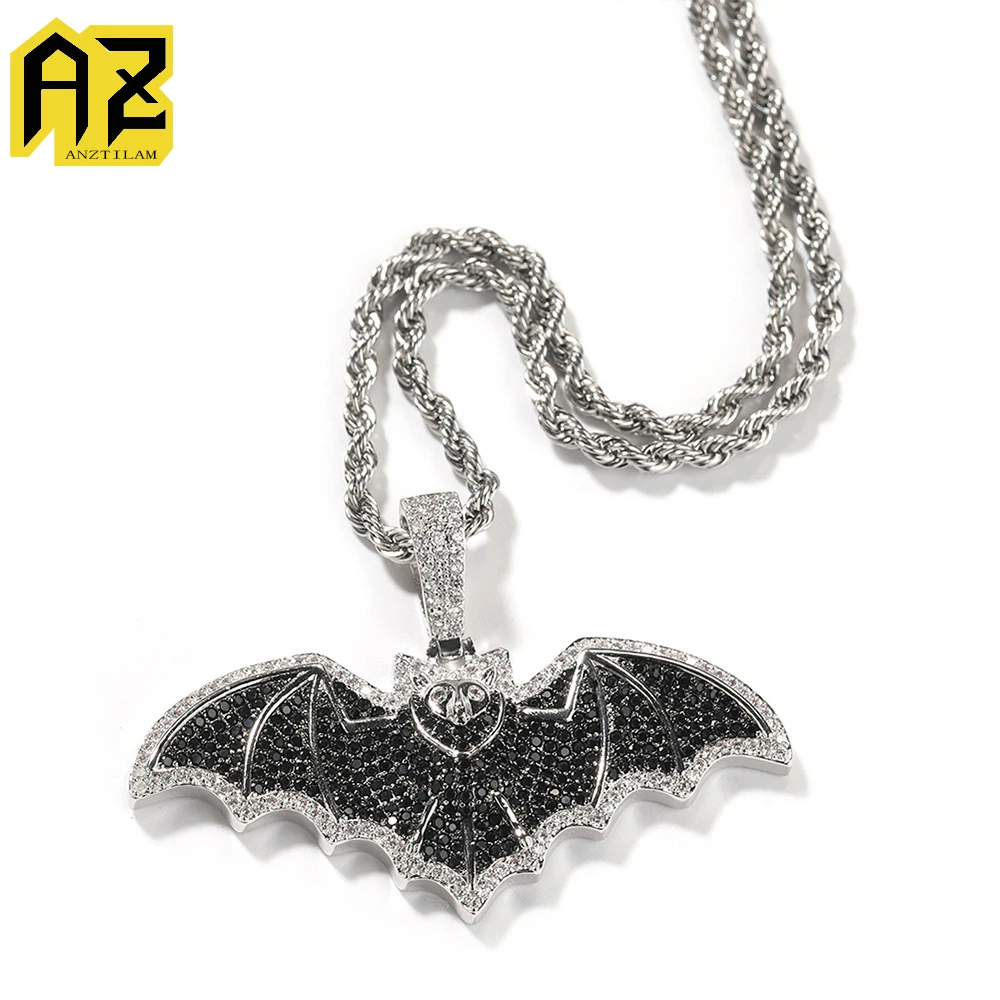 Anztilam Black Bat Pendant Zircon Iced Out For Men Women Necklaces Hip Hop Jewelry For Men Women Free Shipping