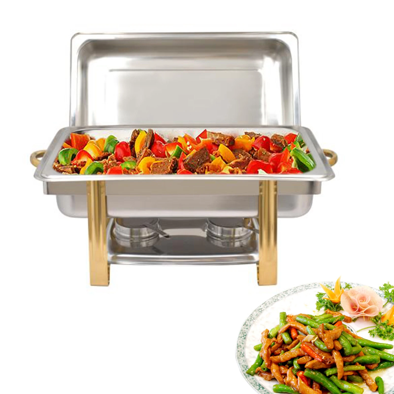 Stainless Steel Chafing Dish with Lid, Rectangular Buffet Serving Warmer, Countertop Food Warming Tray 63*35*32cm/24.8*13.78*12.59in