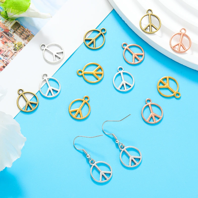 30pcs 6 Color peace Charms For Bracelets Necklace Keychain Pendant DIY Handmade Jewelry Making accessories 14*17mm J493