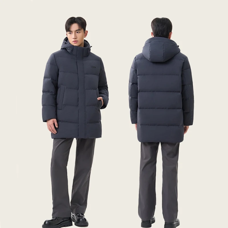 Chericom Men's Mid-Length Down Jacket Removable Hood Velvet Collar Winter Coats Zipper Side Pockets Casual Down Jacket Y309671Y