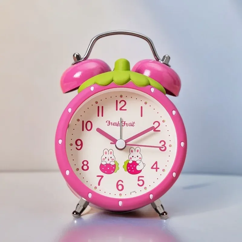 Strawberry Small Alarm Clock Loudly Bell Snooze Cartoon Children  Luminous Simplicity Mute Bedside