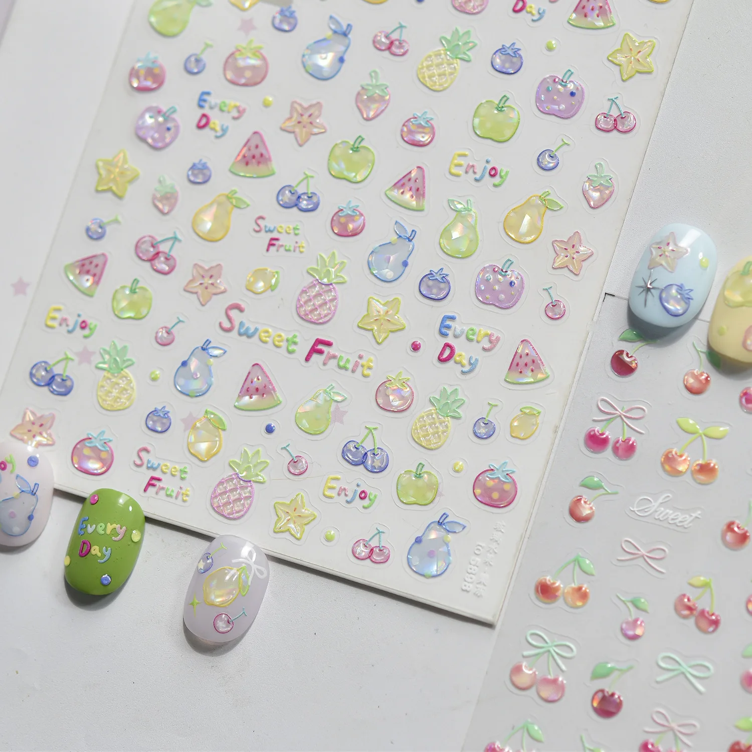 Juicy Fruit Pineapple Pear Strawberry Cherry Blueberry Jelly 5D Nail Art Sticker Self Adhesive Summer Sweet Fruit Nail Art Decor