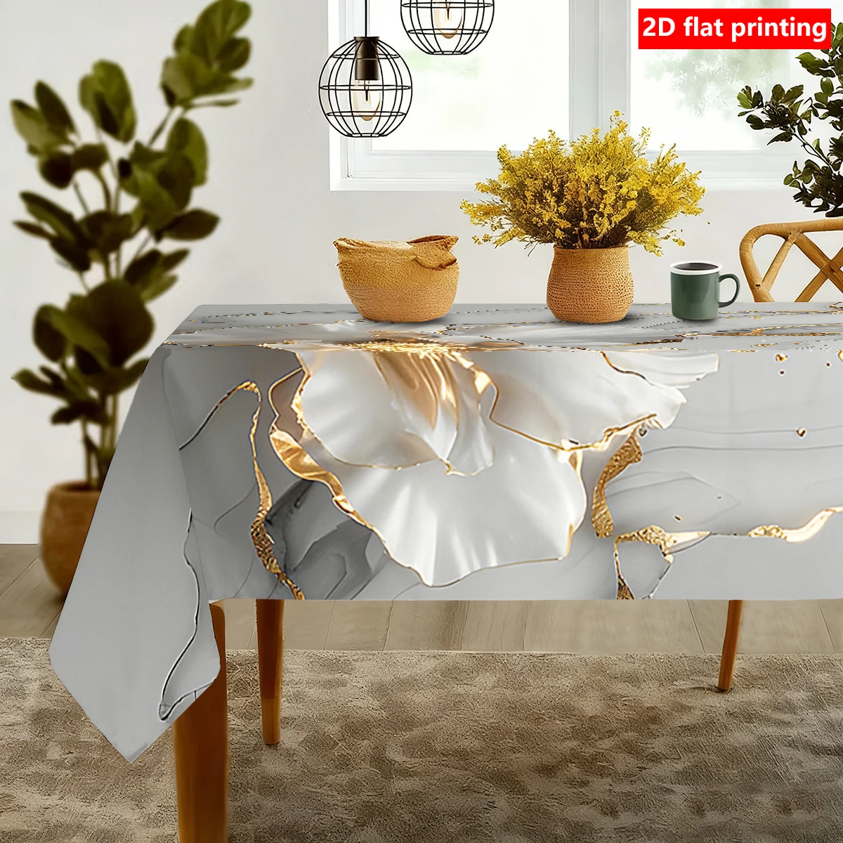 2D flat printing, 1pc modern minimalist tablecloth, durable polyester tablecloth, light gray modern home tablecloth