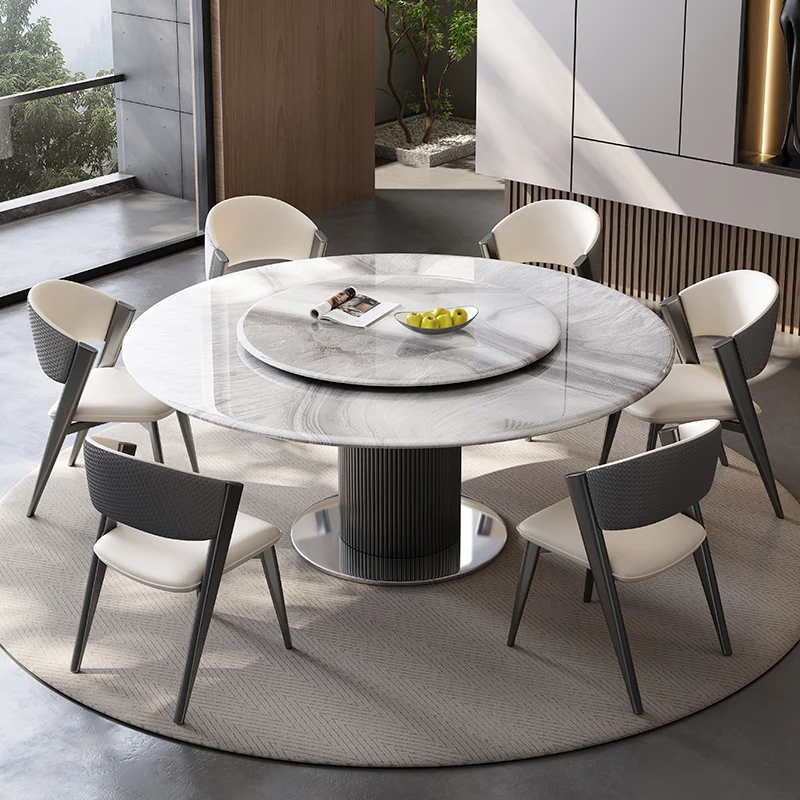 

Luxury Modern Round Natural Marble Dining Table Chair 4 6 8 Seater Restaurant Metal Kitchen Rotating Furniture Nice Designs