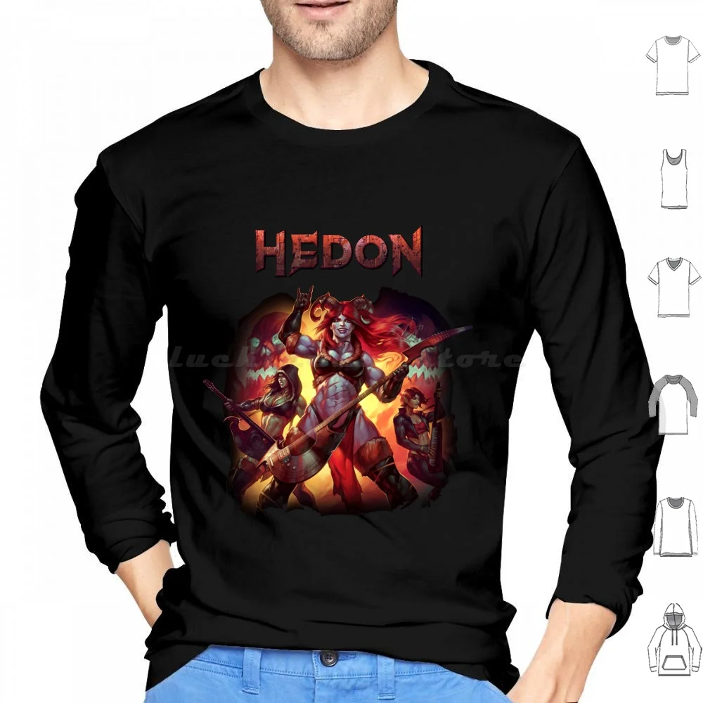 Hedon Album Cover Art ( Clothing Splash ) Hoodies Long Sleeve Hedon Zan Fantasy Video Game Demon Horns Retro Gun Orc