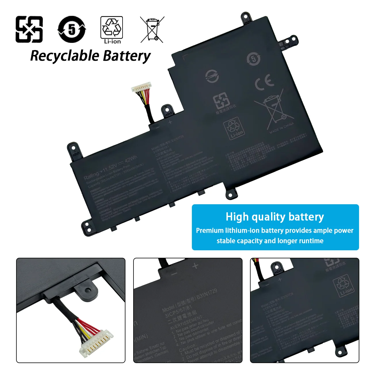 B31N1729 Laptop Battery For ASUS VivoBook S5300F S5300U S5300UN S530F S530UA S530UN X530F X530FN X530UN 11.52V 42Wh