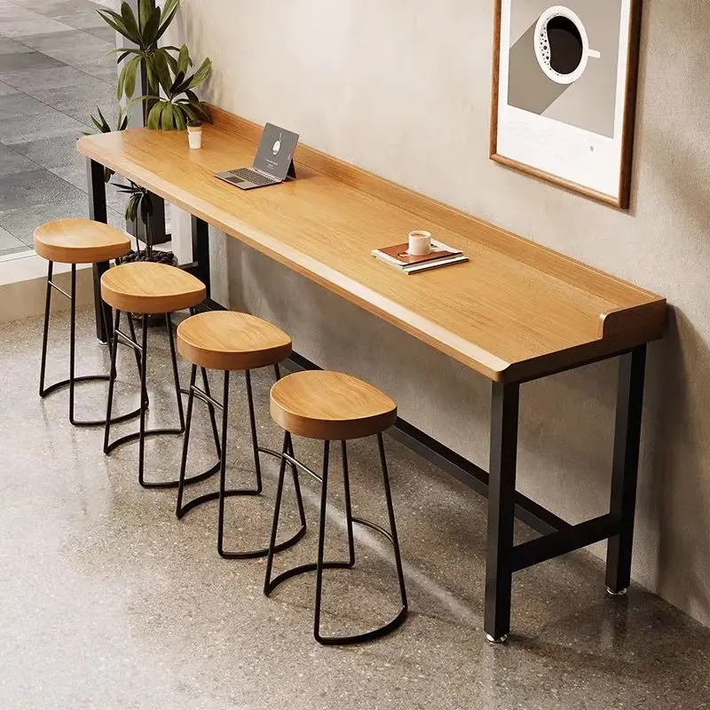 

Solid Wood Bar Table, Narrow Counter Height Table Against Wall for Home Balcony, Cafe, Bar, Milk Tea Shop, Commercial JT40