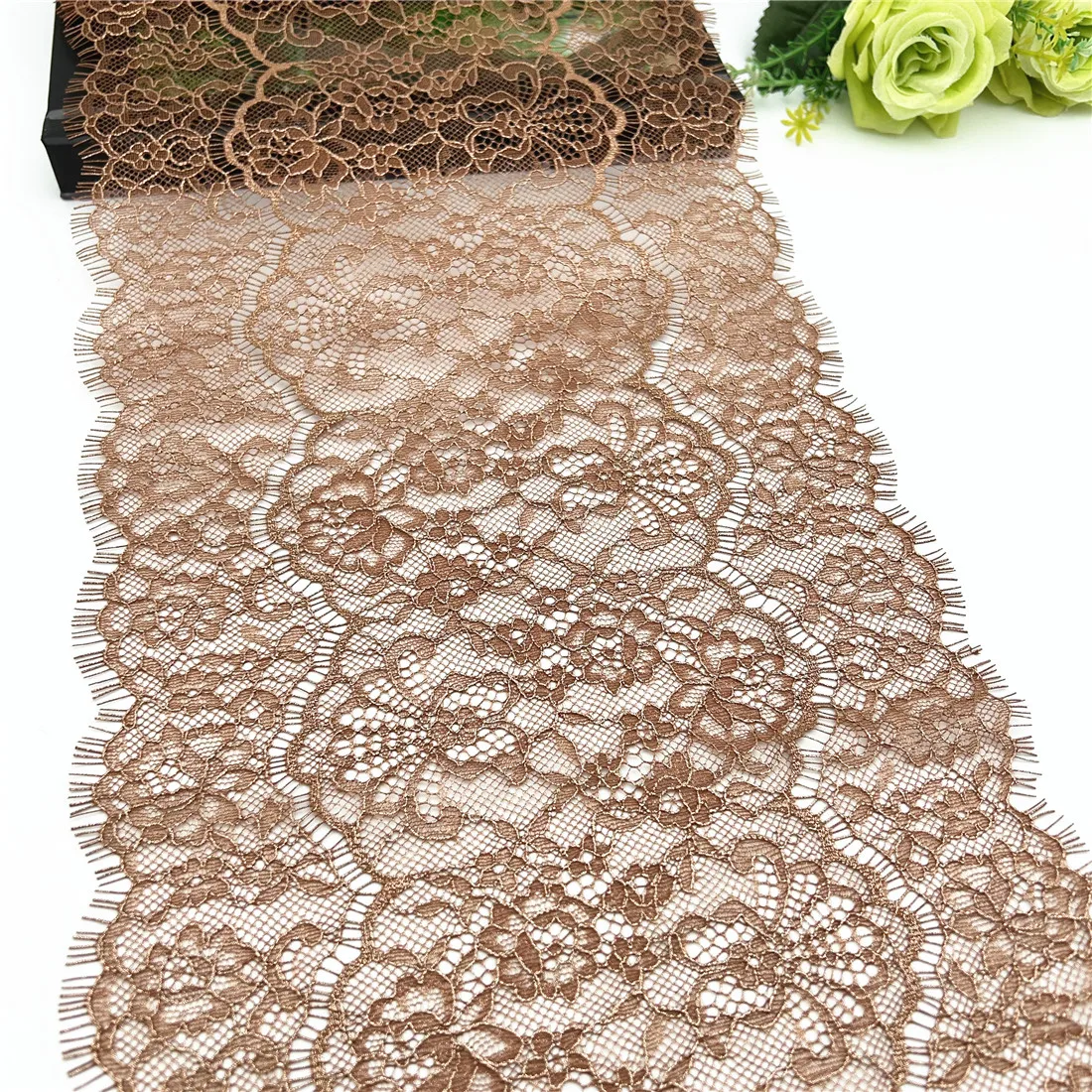 3M/lot 24cm Brown With Foil Eyelash Lace Fabric DIY Crafts Sewing Supplies Decoration Accessory For Garments Underware Lace