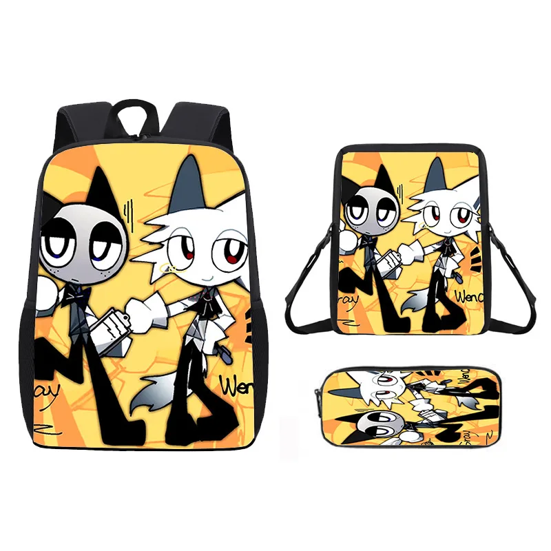 

Harajuku Popular Funny Sprunki 3D Print 3pcs/Set pupil School Bags Laptop Daypack Backpack Inclined shoulder bag Pencil Case