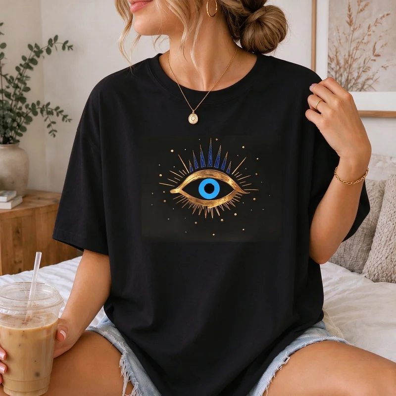 Evil Eye Graphic T Shirt Women Vintage Mystic All Seeing Eye Summer Cotton Short Sleeve O Neck Casual Streetwear Tee Y2k Top