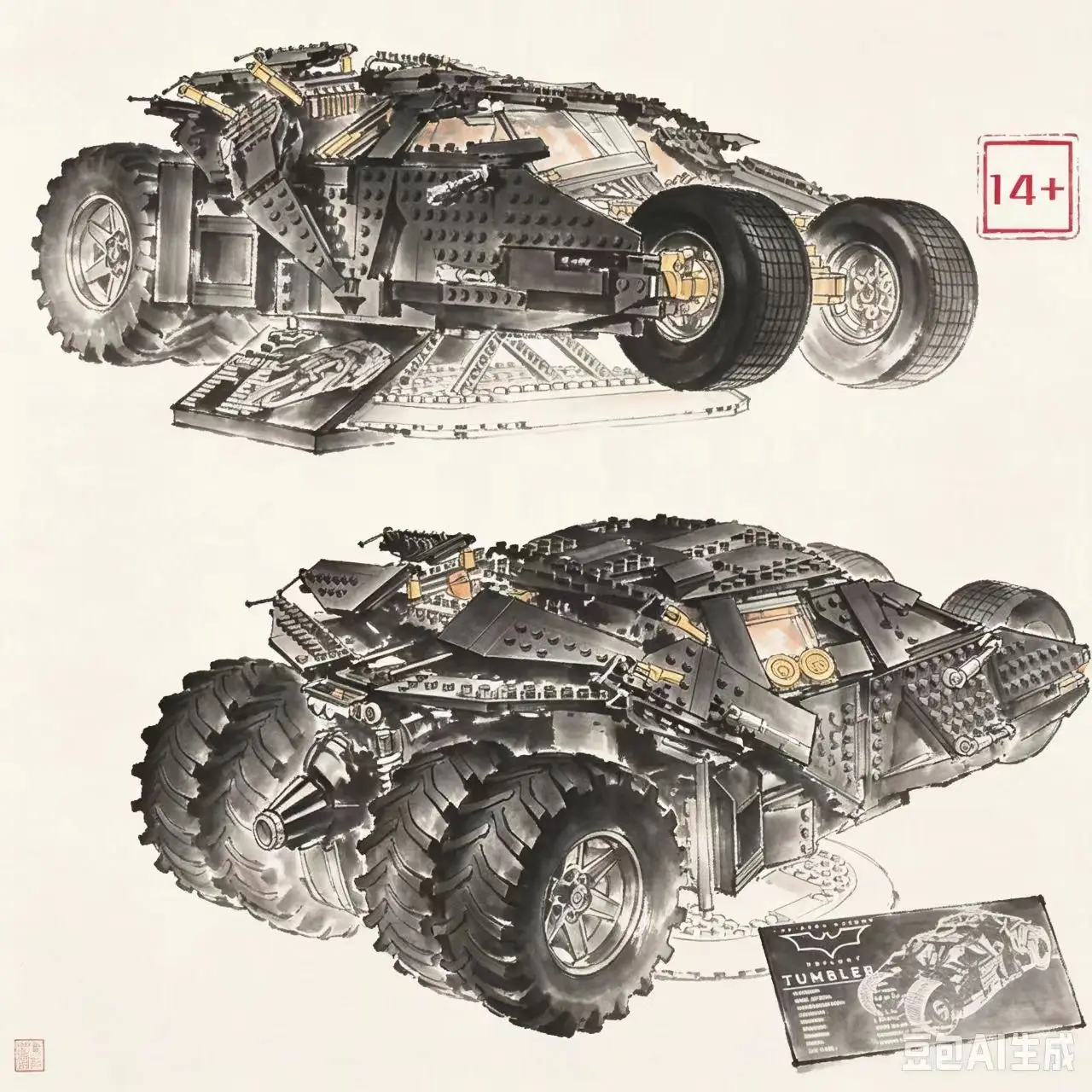 Batmobile 2049pcs Chariot Dark Knight Model Building Compatible 83663 Construction Kit for Adults Christmas Birthday Gift