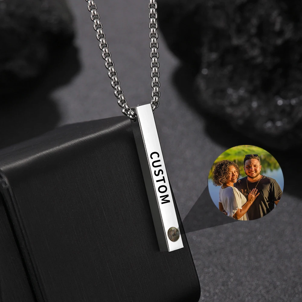 New Custom Photo Projection Jewelry Stainless Steel Customized Projection Necklace Long Rectangle Adjustable Name Pendant Gifts