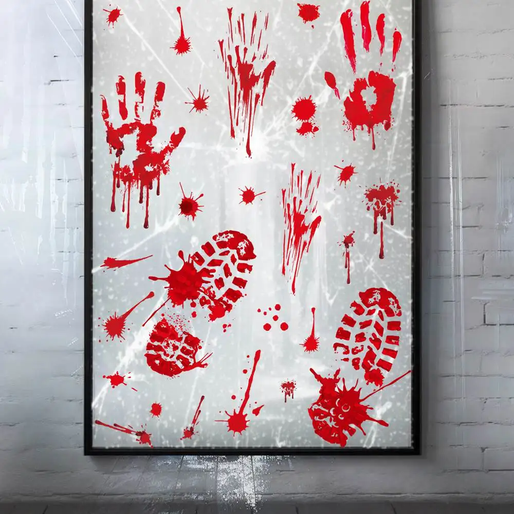 Scary Halloween Window Stickers Bloody Handprint Monster Glass Door Decals for Decoration