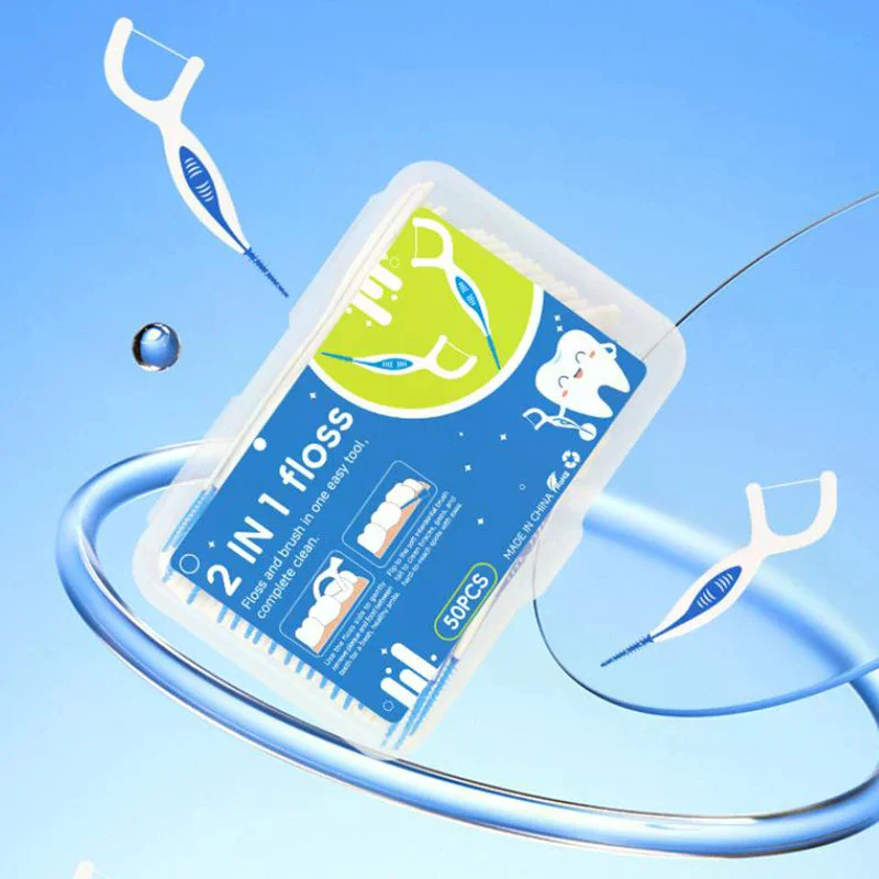2-In-1 Multifunctional Dental Floss Stick High Elasticity Dental Floss Comfortable Soft Silicone Interdental Brush Oral Care
