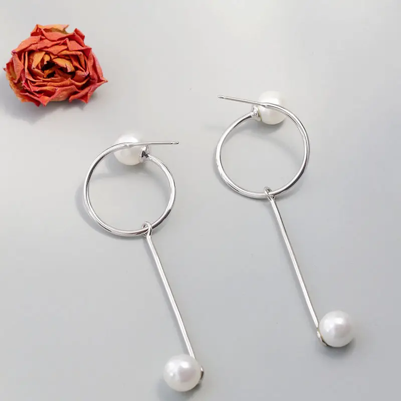 

Fashion Lightweight S925 Sterling Silver Earrings with Imitation Pearl Long Dangle Minimalist Elegant Chic Earring Jewelry Gift