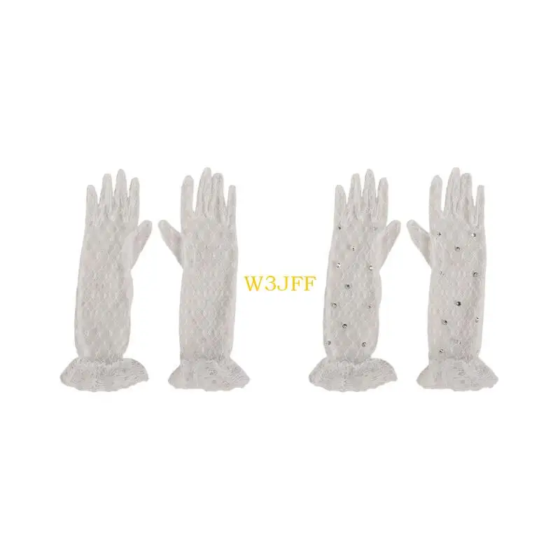 

W3JF 1 Pair Mesh Mittens Five Finger Lace Gloves for Formal Event and Celebrations