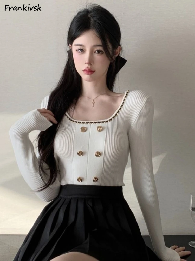 

Double Breasted Cardigan Women Slim Spring Autumn Temperament Cropped French Style Knitwear Panelled Popular Classic Advanced