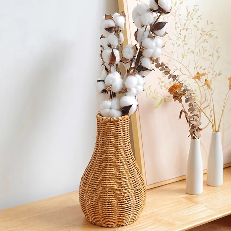 

Handmade Flower Pot Vintage Imitation Rattan Desktop Vase Indoor Decoration Balcony Office Tabletop Flower Arrangement Decor