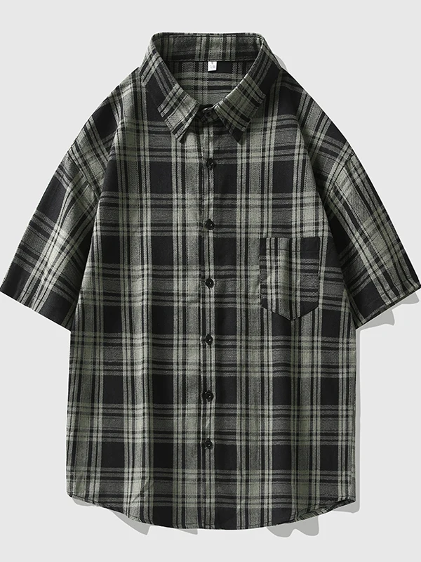 

Men's Short Sleeve Shirt 2025 New Summer Thin Handsome Retro Trendy Large Size Half Sleeve Plaid Shirt Jacket Breathable Poly...