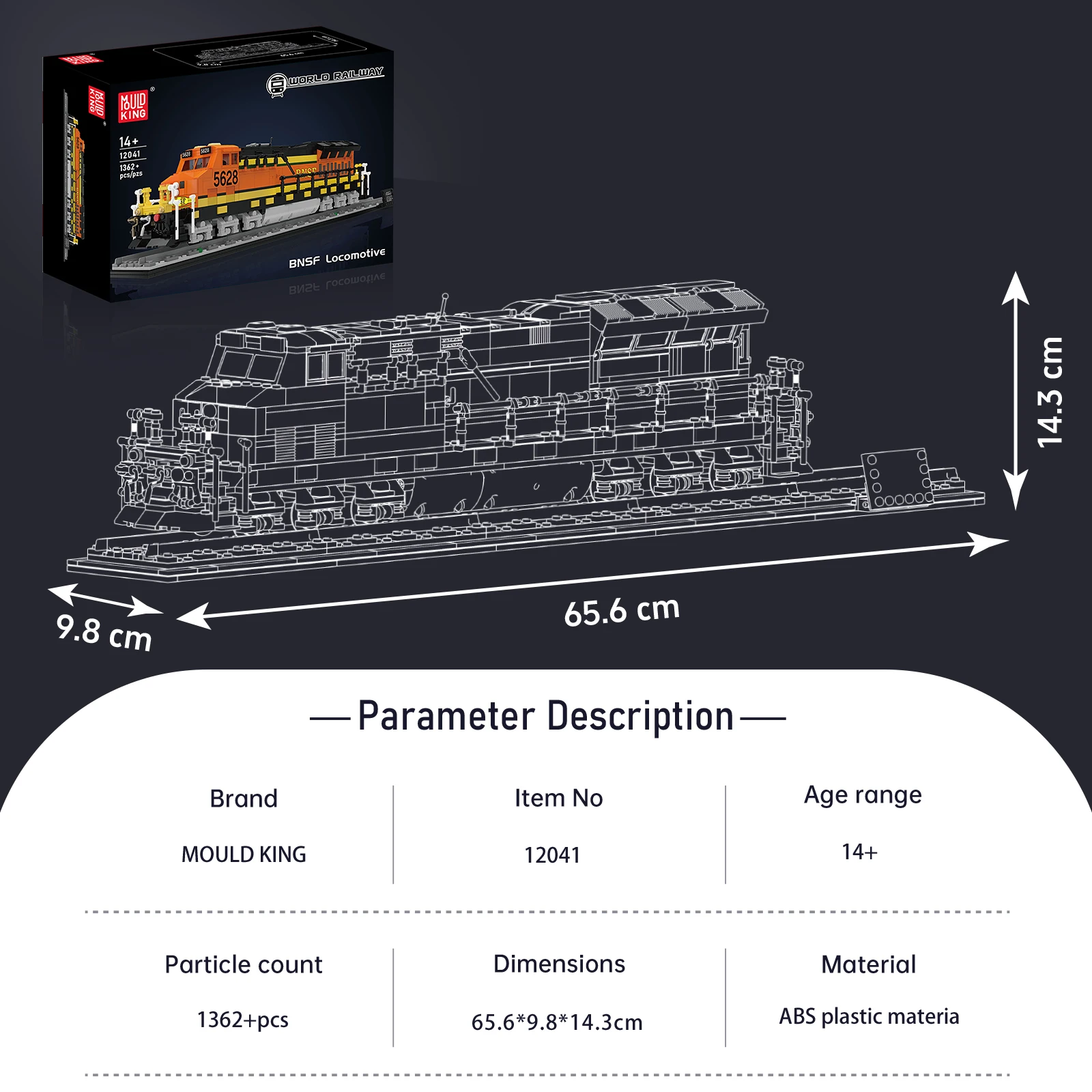 Mold King 12041 BNSF Blocos de construção de locomotiva 1362 unidades Mini tijolos Conjunto de trem modelo controlado por APP