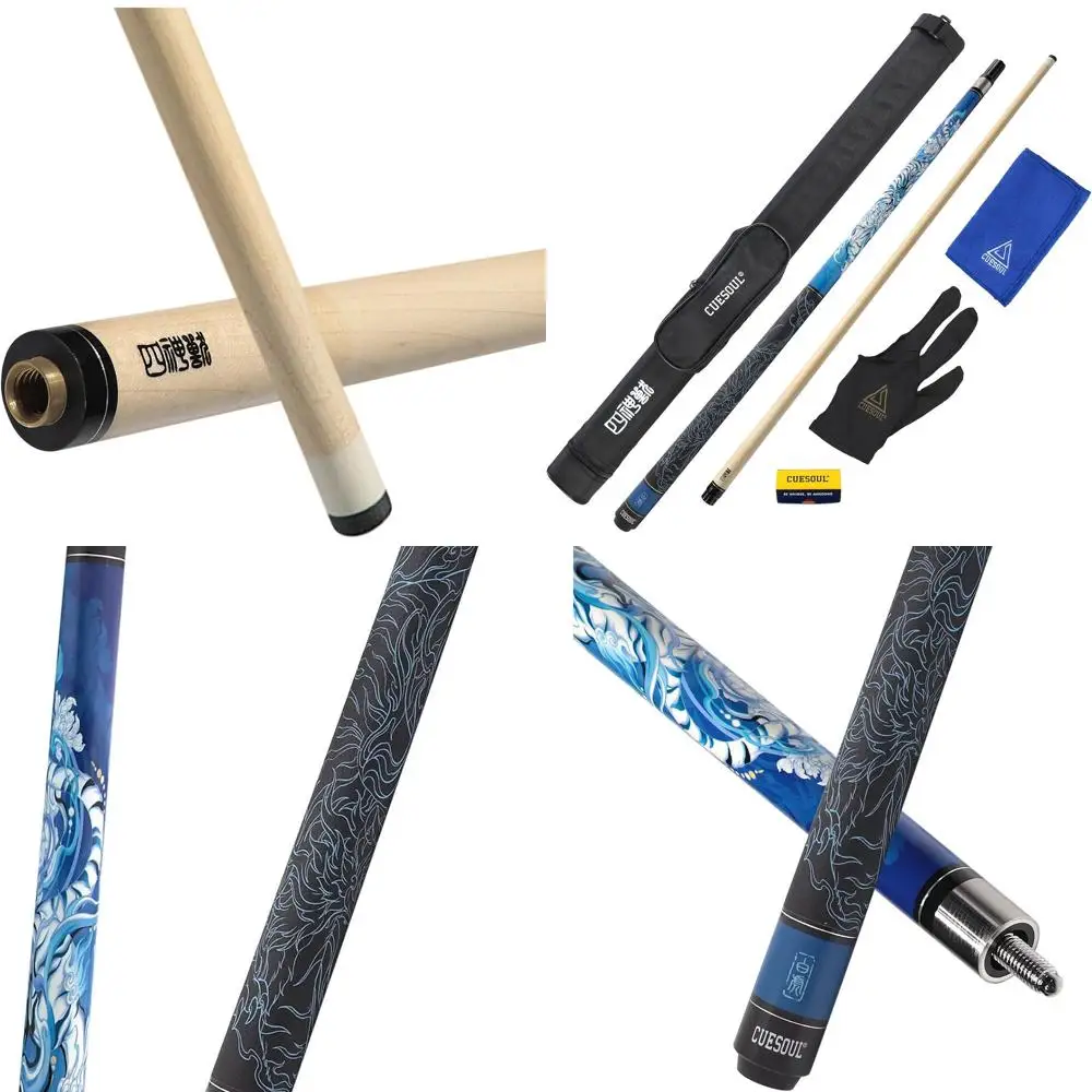 

19oz Pool Cue, Black Case, 13mm Tip, 58 Length, Mythological Pattern in 4 Styles