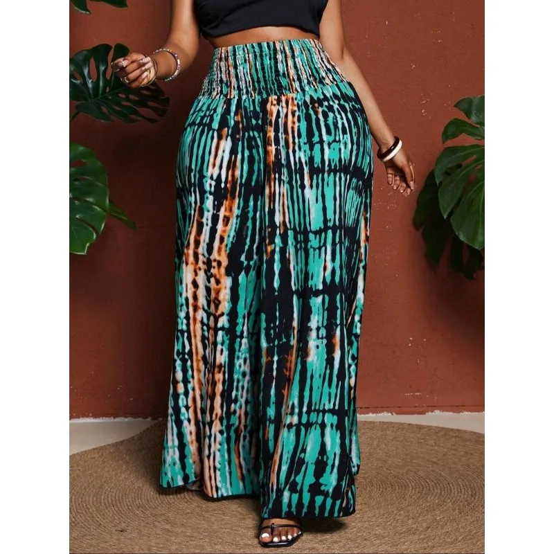 

Plus Size 1XL-5XL Autumn New Women's Fashion Loose-Fit Vacation Pants Wear for Women Tie-Dye Pattern Wide leg Pants