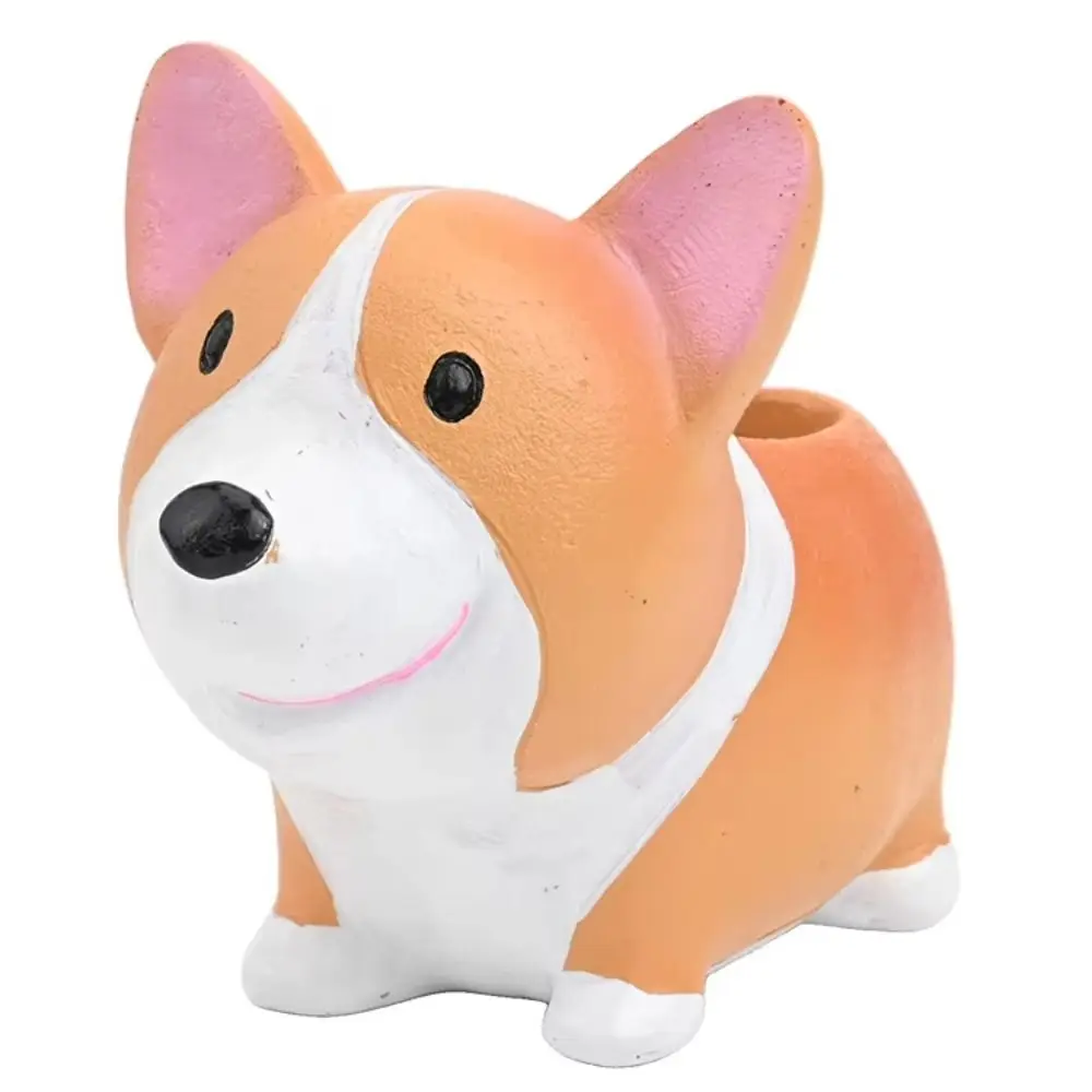 Decorative Corgi Dog Pot Decorations Collectible Exquisite Corgi Dog Resin Ornaments 14.5cm Adorable Corgi Dog Model Toy Garden