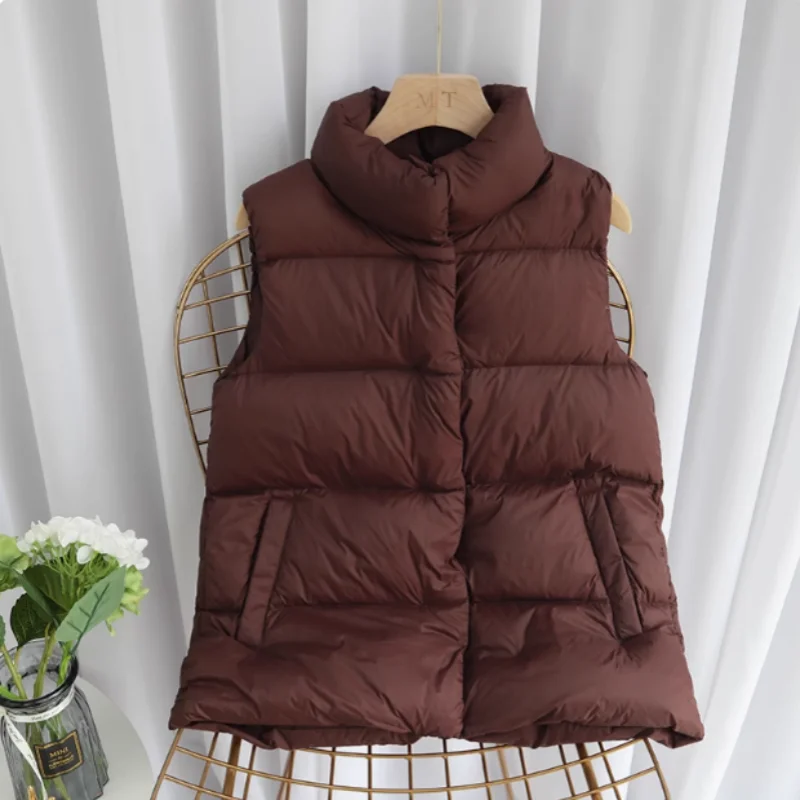 2025년 가을 겨울 여성용 스탠드 칼라 다운 베스트 패션 레저 출퇴근 여성용 브레드 의류 조끼