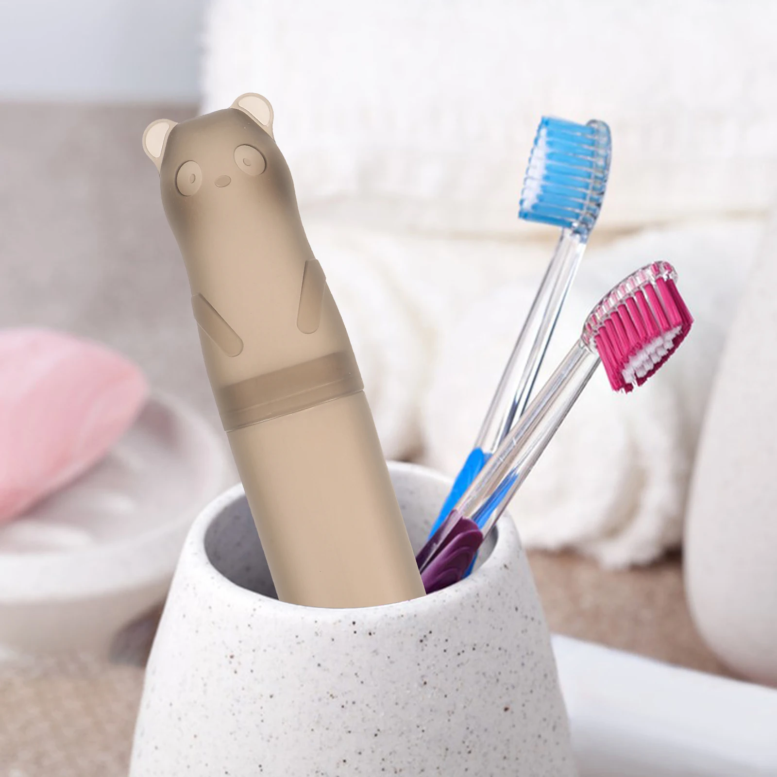 

2pcs Toothbrush Storage Box Travel Cases Easy Carry Portable Cartoon Bear Design Leak Proof Sealed Holders Containers For