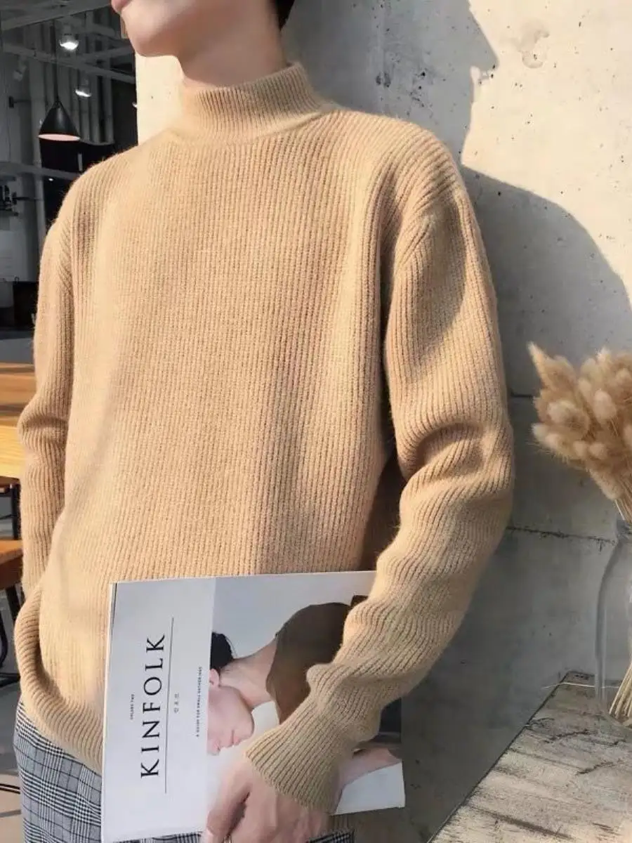 

Men's Fce Lined Thiened Knitted Sweater Collar Winter Outerwear Base irt Regular Fit Medium Gauge Long Sve