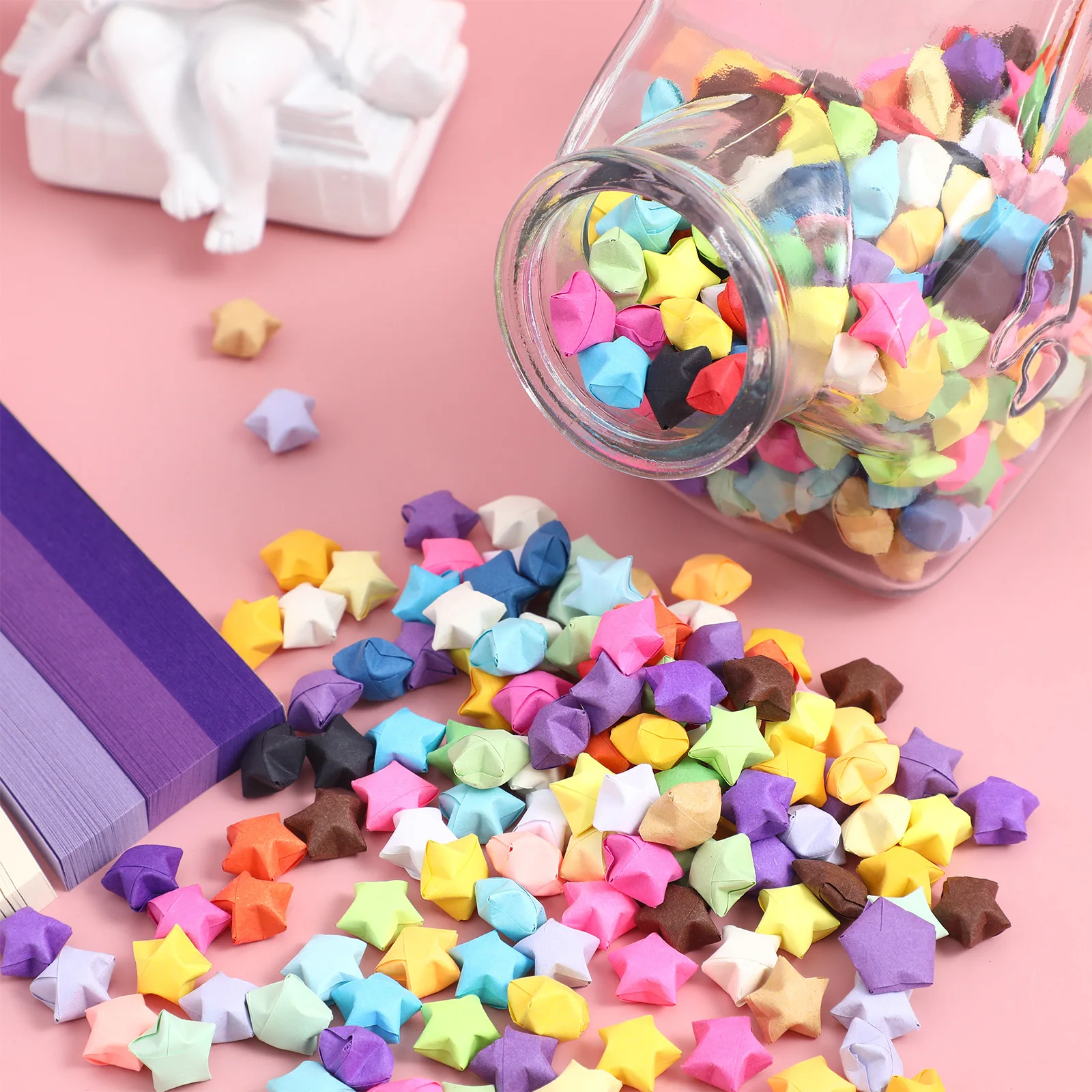 

1Set Origami Star Paper Strips Wishing Bottles Star Shaped Glass Jar Room Decor Handmade Craft Improve Hands Ability