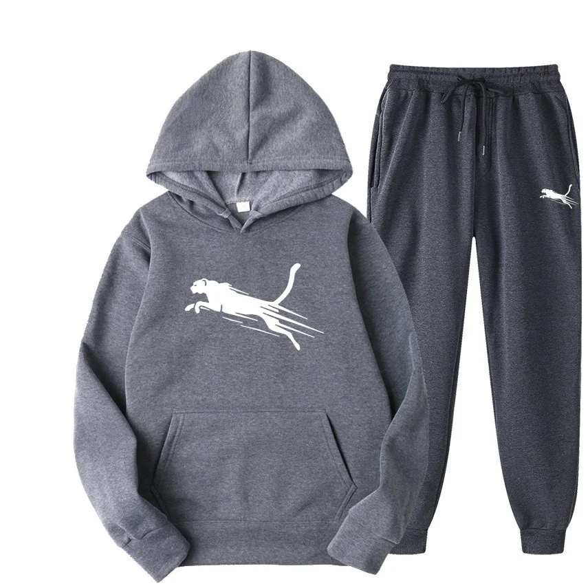 Men Tracksuit 2 Pieces Sets Hooded Sweatshirt +Drawstring Pants Male Hoodies Running Sportswear Women Autumn Sportwear2024