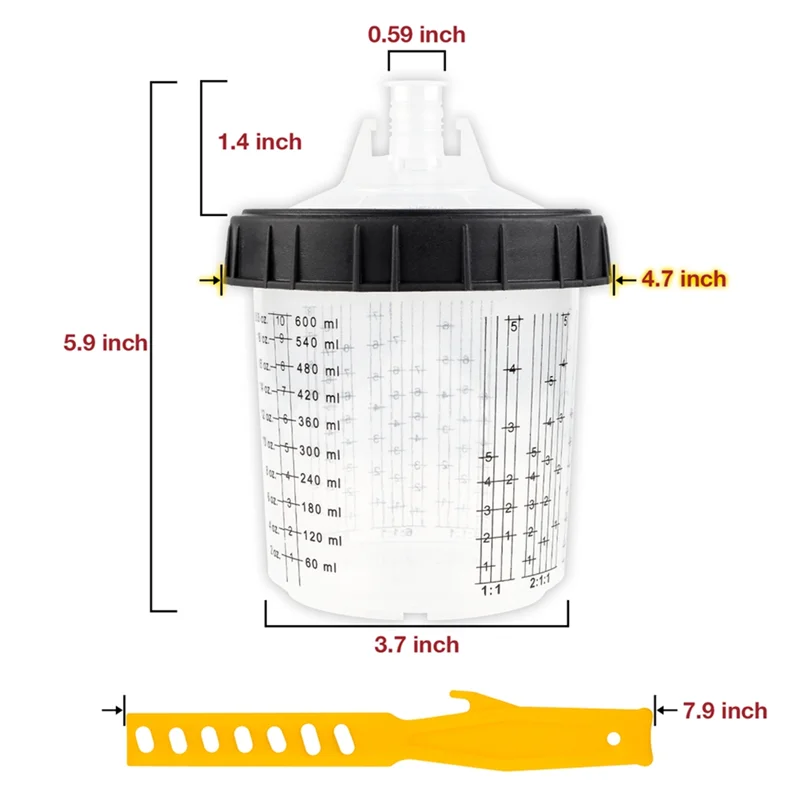 ถังพ่นสี ABLK Airbrush Tank H/O Quick Cup 20.3 ออนซ์/600 มล. พร้อมหัวฉีดพ่นสีและถ้วยผสมสีขนาด 3/8 นิ้ว แบบใช้แล้วทิ้ง