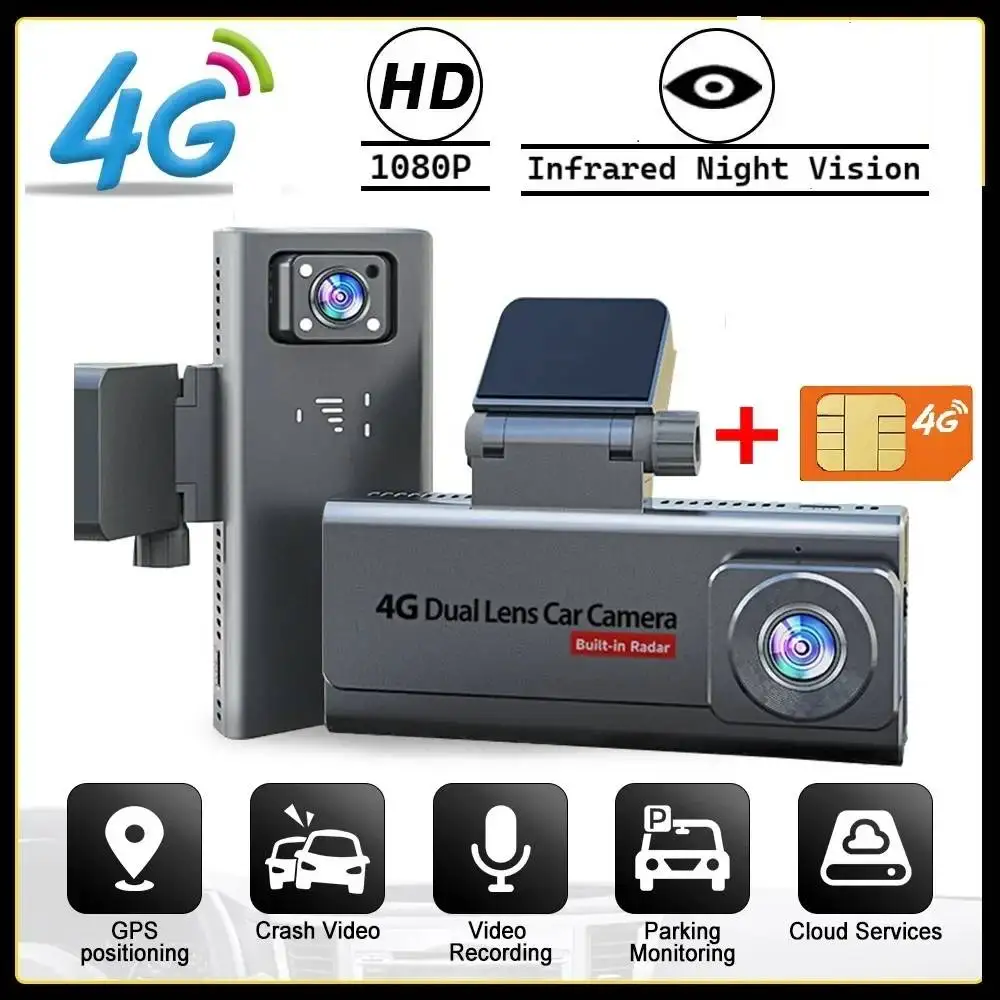 

4G Sim Car Surveillance Camera 4K HD Dual Lens Dashcam GPS 24h Parking Monitor Human Detection All Round Remote Live View