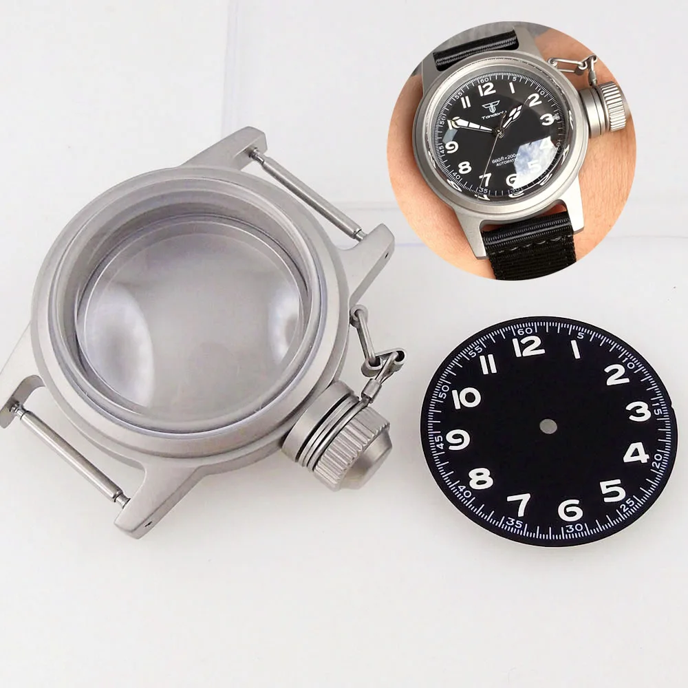 Sand Blast Frog Watch Case for NH35 NH36 NH37 NH70 NH72 Movement Double Domed Sapphire Glass Big Crown 29mm Dial Piece Diver Mod