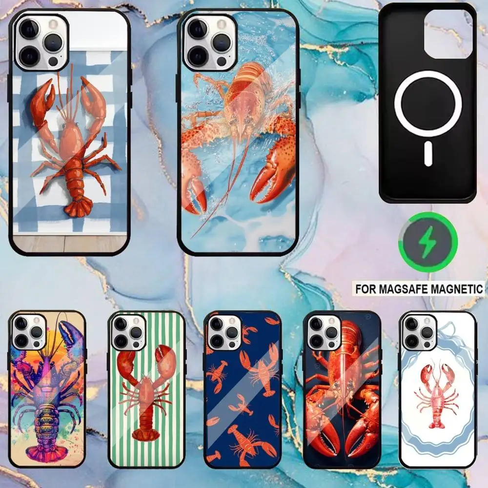 

Animal Lobster Art Phone Case For iPhone17,16,15,14,13,12,11 Plus,Pro Max Magnetic Magsafe Wireless Charging