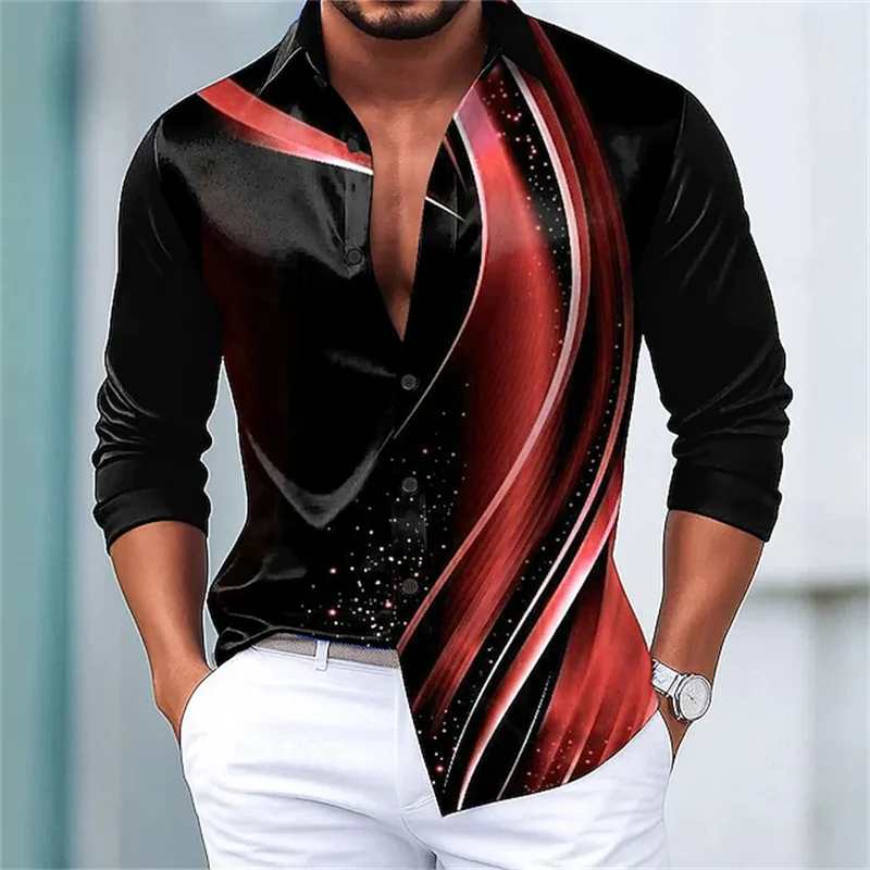 11-color men's shirt, stylish geometric stripe print long-sleeved shirt, personalized trendy slim-fit versatile shirt, XS-6XL